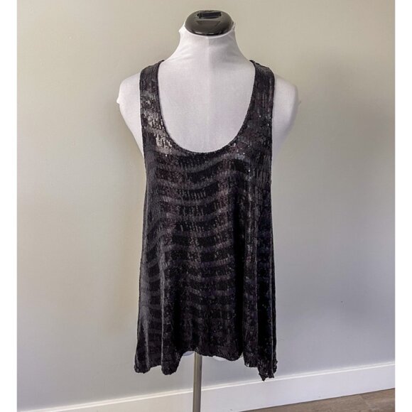 Bebe Y2K Style Black Sequin Racer Tank - Picture 1 of 13